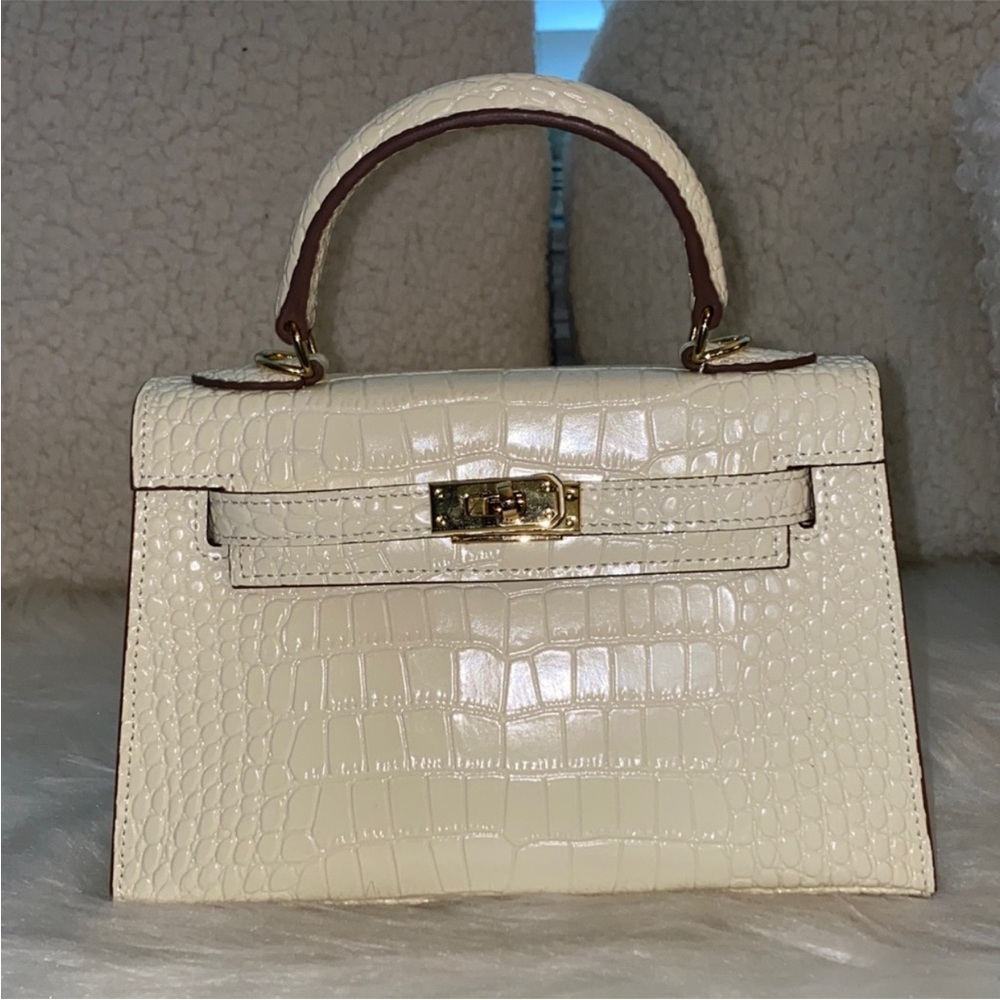 22cm ivory crocodile leather mini top handle handbag
